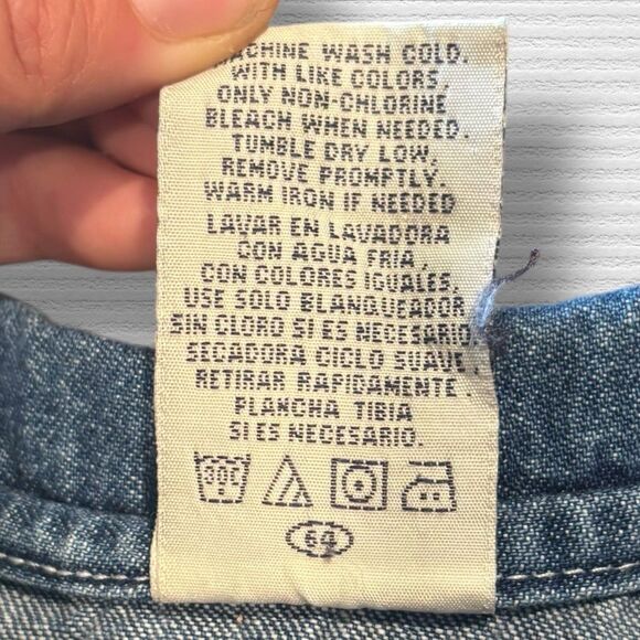 Vintage Y2K Old Navy Baby 12M Denim Jacket Embroidered Yellow Floral Ruffle Hem - Picture 4 of 7